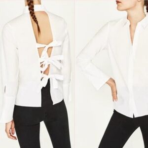 Zara open back bow tie back white shirt blouse